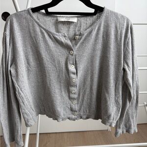 Dunst Light Gray Pointelle Button-Up Cardigan